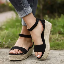 Letnie buty sandały na platformie moda kobiety pasek sandały kliny buty na co dzień kobieta Peep Toe Espadrille Femme zapatos para mujer