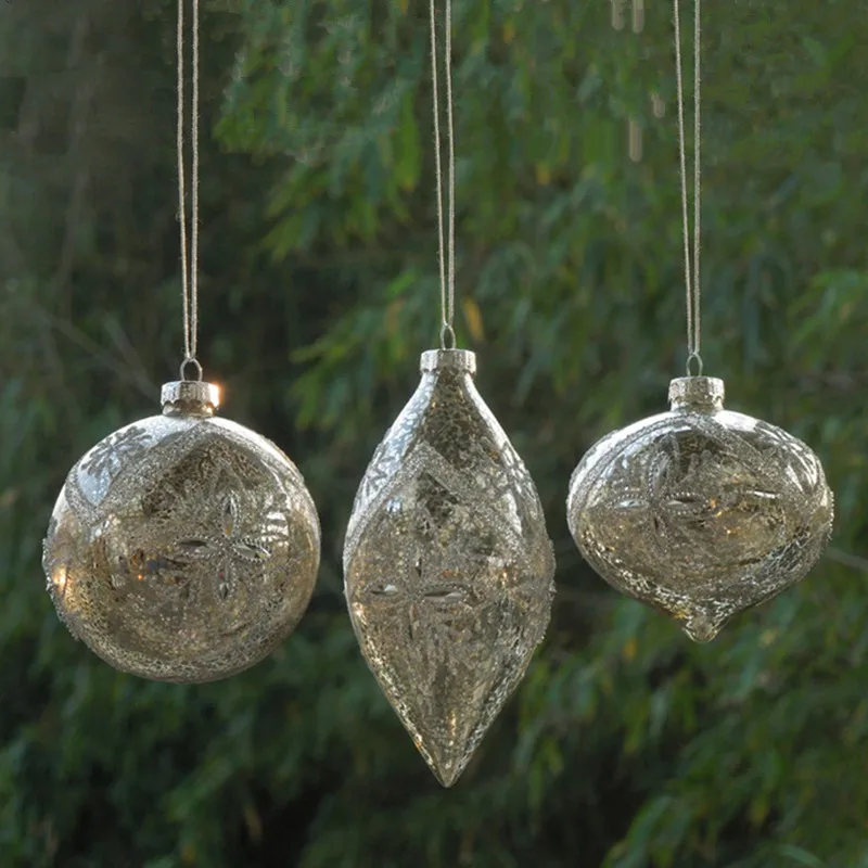 

12pcs/pack Silver Series Handmade Hanging Glass Ball Christmas Day Decoration Globe Festival Friend Gift