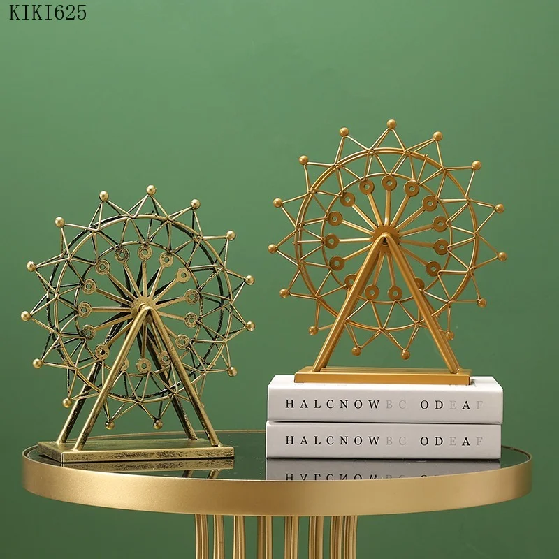 Golden Wind Ferris Wheel Model Rotating Decoration Metal Crafts Living Room Bookcase Desktop Ferris Wheel Decor Birthday Gifts