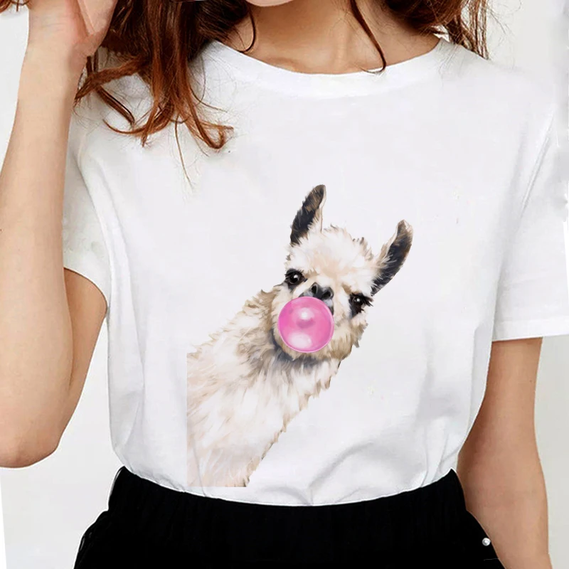 Harajuku Summer Female T-shirt Bubble Gum French Bulldog Print Aesthetic Clothes Graphic tee tshirt Femme