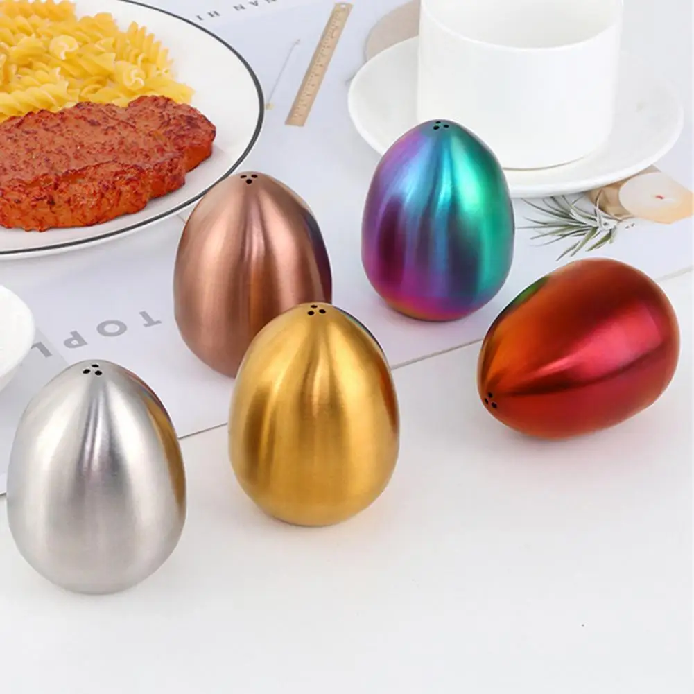 Salt Cellar Spice Pepper Shaker Egg Shaped Spice Container Stainless Steel Condiment Bottle Kitchen Gadgets seasoning organizer