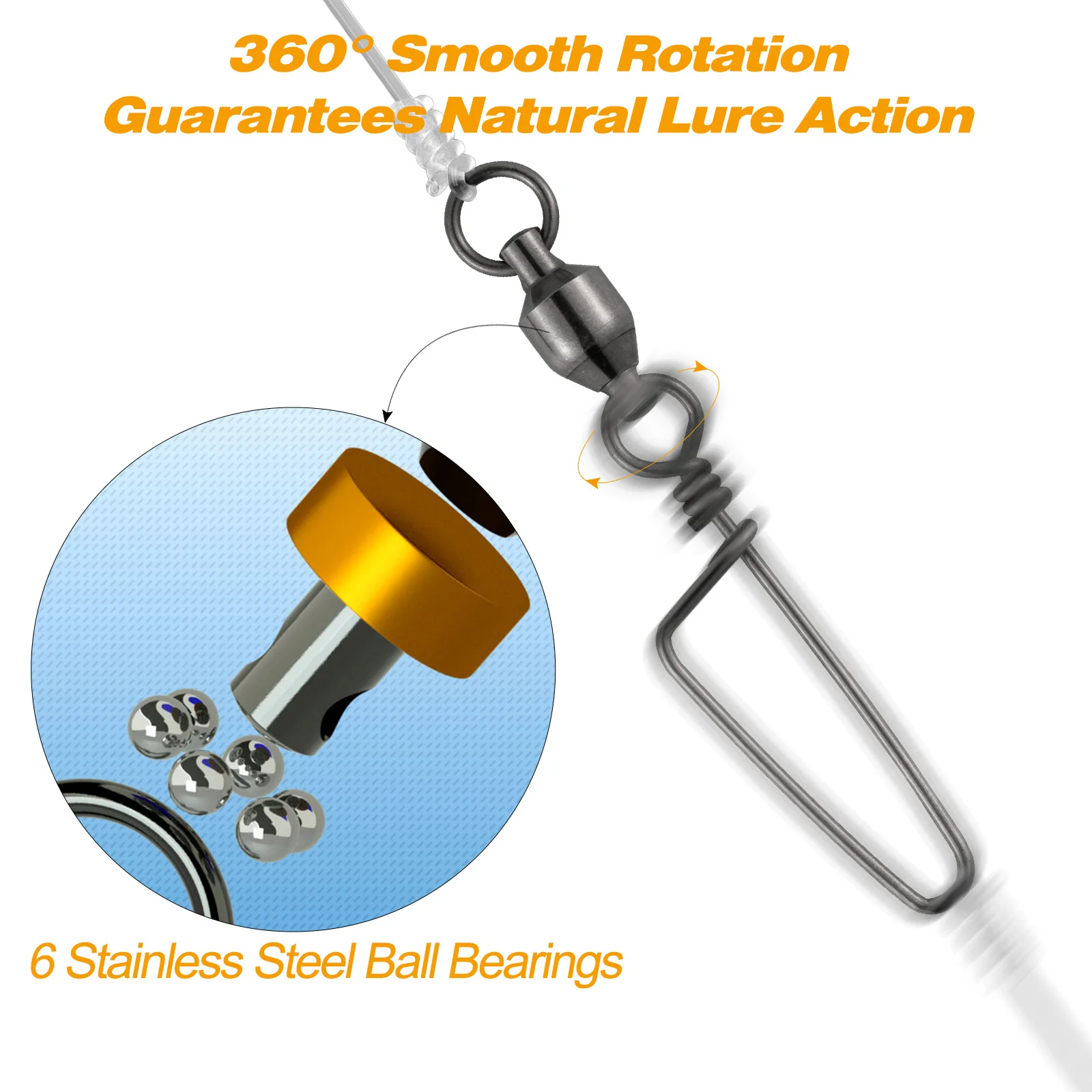 10/20 stücke Angeln Wirbel Snap Lock Rollen Kugellager Edelstahl Salzwasser Heavy Duty Haken Köder Rotierenden Stecker – Detail 5