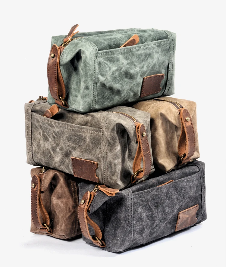 Waxed Canvas Toiletry Bag Men Personalised Cosmetic Bag Organizer Travel Shaver Storage Bag