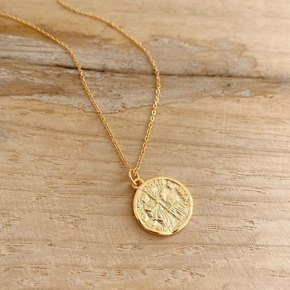 16MM 100% Authentic 925 Sterling silver Gold Napoleon Portarit Coin Pendant Necklace FINE Jewelry C-B865