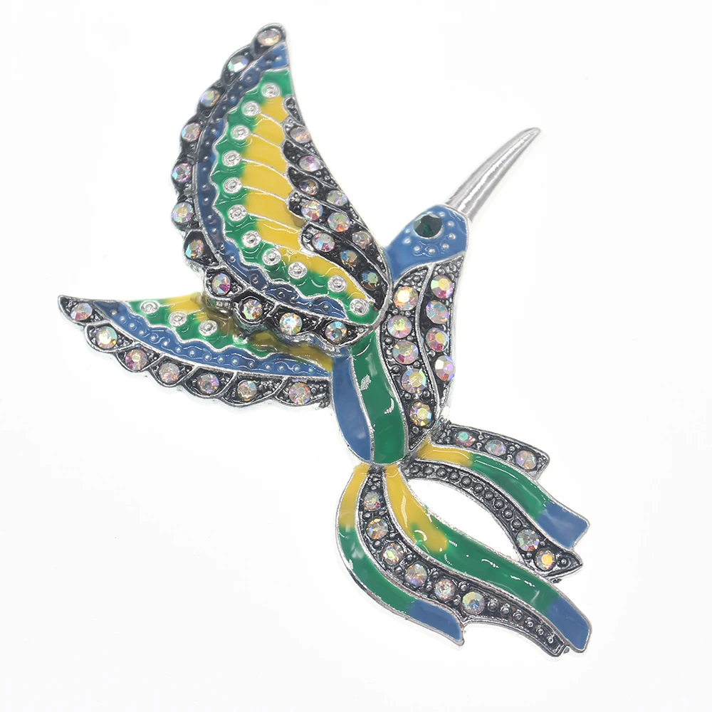 Free Shipping Hummingbird Trochilus Mango Brooches For Women Rhinestone Enamel Animal Brooch