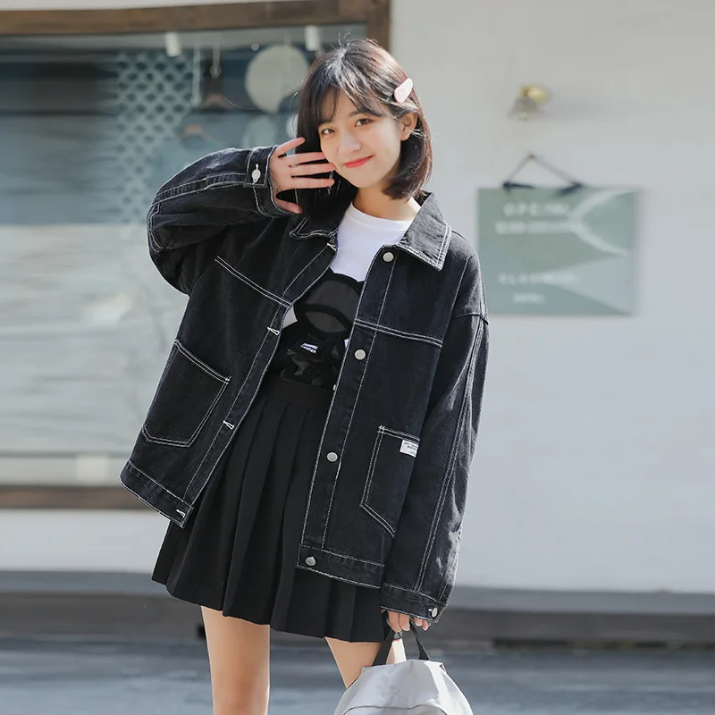 New Spring Autumn Casual Denim Jackets Single Breasted Turn Down Collar Jean Coat Vintage Women Solid Color Outerwear