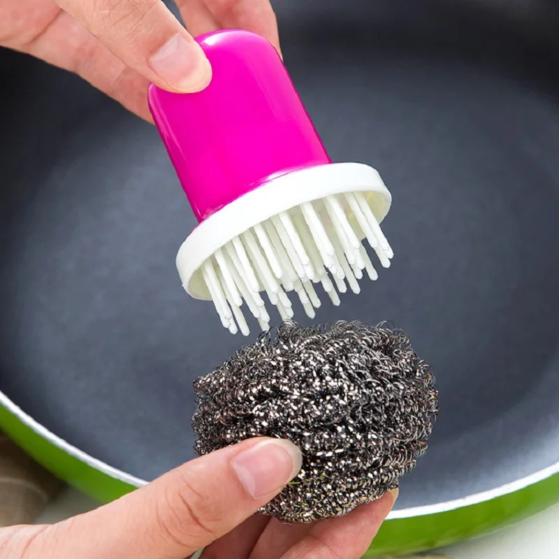 Kitchen Stainless Steel Wire Ball With Handle Clean Brush For Dish Bowl Pan Clean Metal Scrubber Ball Household Cleaning Tools