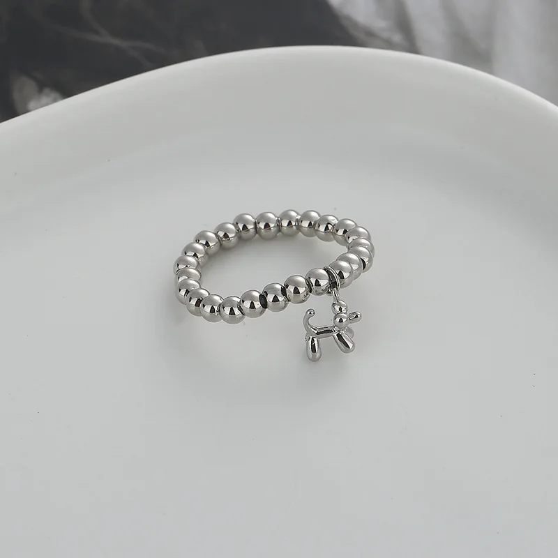 ANENJERY New Fashion Cute Dachshund Dog Adjustable Round Beads Rings For Women Original Fashion Jewelry Party Gifts S-R1180