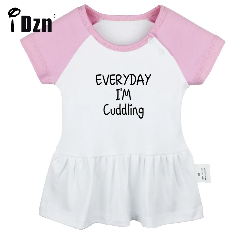 

iDzn Summer NEW Everyday I'm Cuddling Baby Girls Funny Short Sleeve Dress Infant Cute Pleated Dress Soft Cotton Dresses Clothes