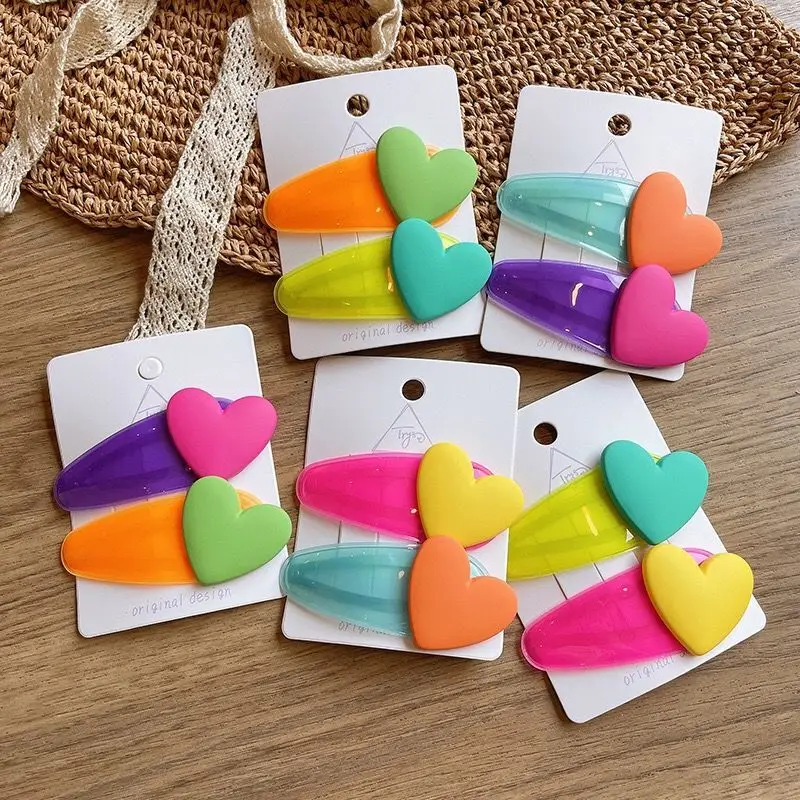 5pcs Korean children\'s macarone bright color love hairpin new little girl translucent BB clip lovely kids hair clip