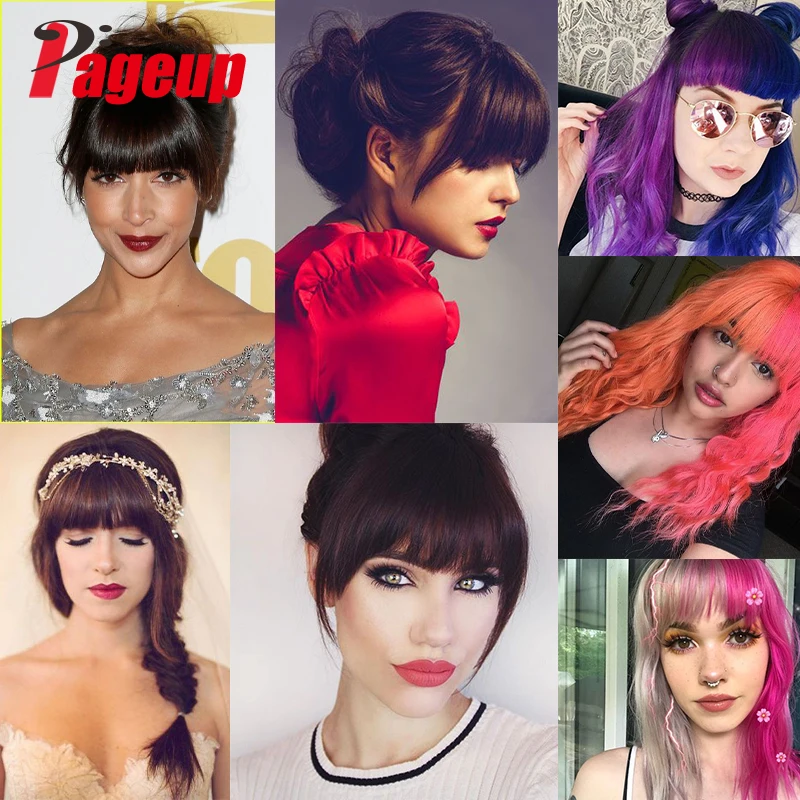 PAGEUP Short Synthetic Bangs Heat Resistant Hairpieces Hair Women Natural Short Fake Hair Bangs Hair Clips For Extensions Black