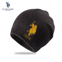 Us Polo Assn-gorro de punto bordado para pareja, gorro negro cálido para deportes al aire libre, ocio, para padres e hijos, Otoño e Invierno