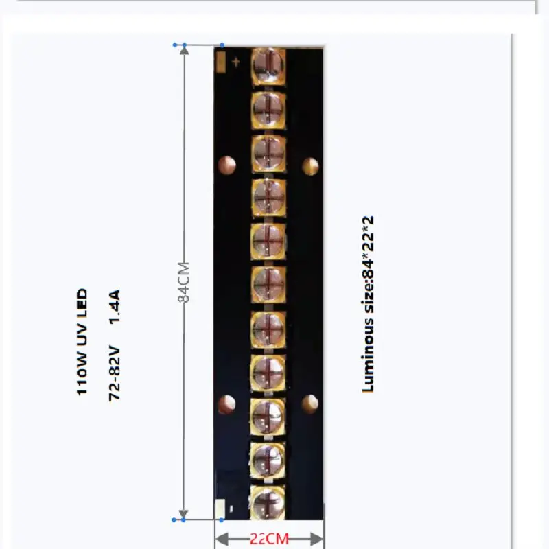 6565 UV LED MODULE 110 Watts High-Power Violet 365nm 370nm 380nm 385nm 395nm 400nm 405nm 22*84*2mmBoard