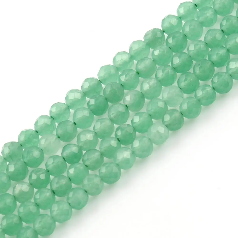 Natural Stone 2/3/4mm Green Aventurine Jades Faceted Mineral Loose Beads for Jewelry Making DIY Christmas Gift Bracelets 15\'\'