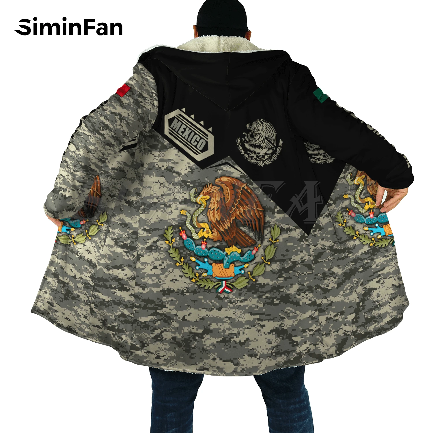 Aztec Mexiko Flagge Camo 3D Gedruckt Herren Mit Kapuze Mantel Windbreaker Winter Dicke Flanell Mantel Unisex Casual Kaschmir Warme Jacke H1