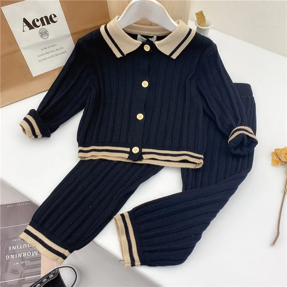 

New Knit Children Clothes Sets 2-6Y Baby Girls Sweater Suits Korean Style Kids Long Sleeve Knitted Cardigan Tops+Pants 2Pcs