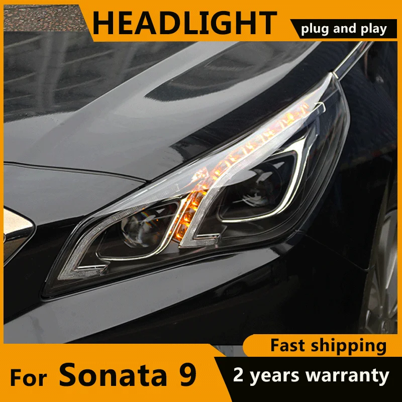 Headlights for Hyundai Sonata 9  2015 2016 2017 LED Headlight DRL Head Lamp Angel Eye Bi-Xenon Lens Front Light Accessories