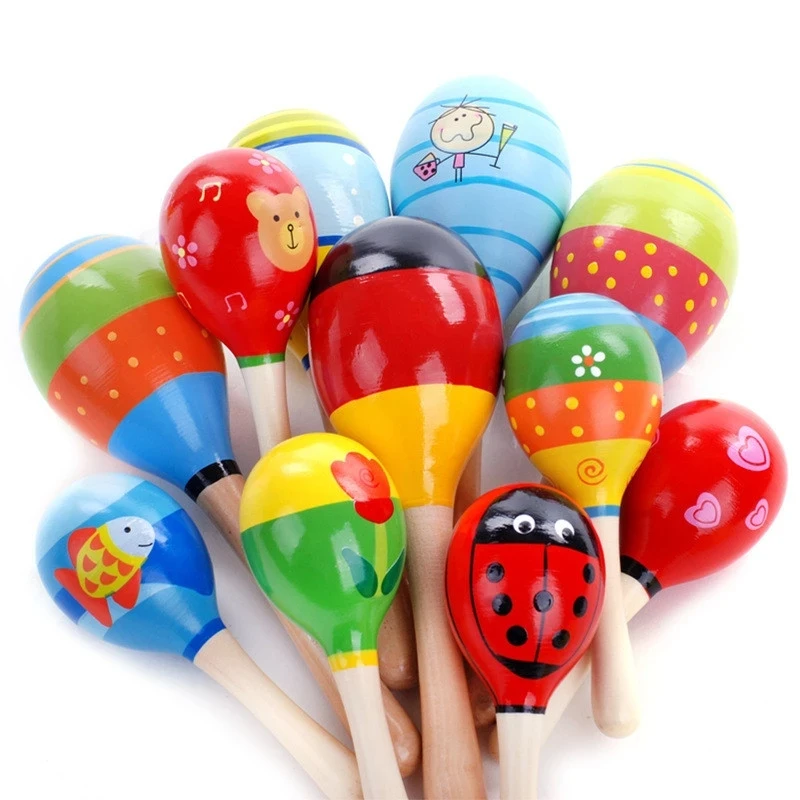 1pc Baby Kid Wooden Ball Toy Sand Hammer Rattle Musical Instrument Percussion Infant