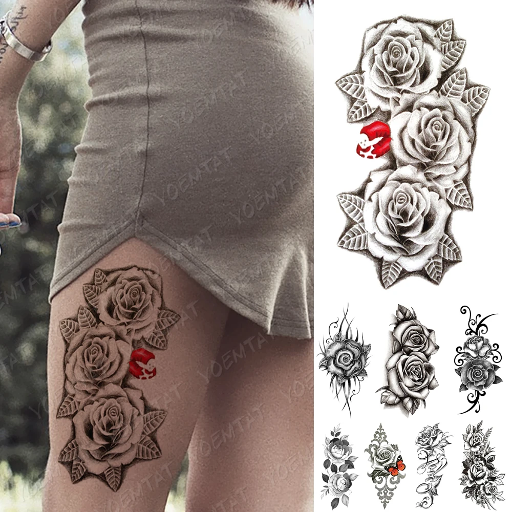 

Waterproof Temporary Tattoo Sticker Lip butterfly Rose Flowers Flash Tattoos Simple Lines Body Art Arm Fake Sleeve Tatoo Women