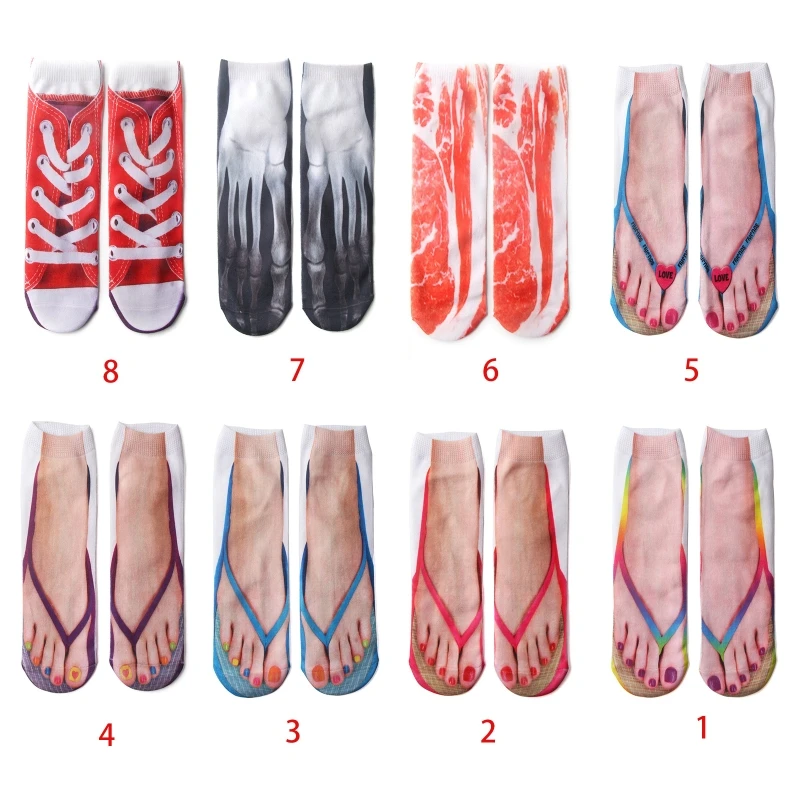 Unisex Personalisierte Baumwolle Low Cut Ankle Socken Lustige 3D Flip-Flops Schuhe Schweinefleisch Skeleton Muster Gedruckt Kreative Strumpfwaren