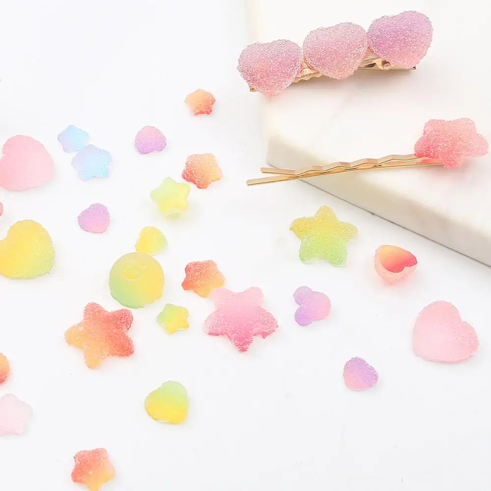 10-20pcs/lot Fancy Simulation Gradient Colorful Soft Fudge Heart Star Shapes Cabochon For DIY Hairpin Earring Jewelry Making