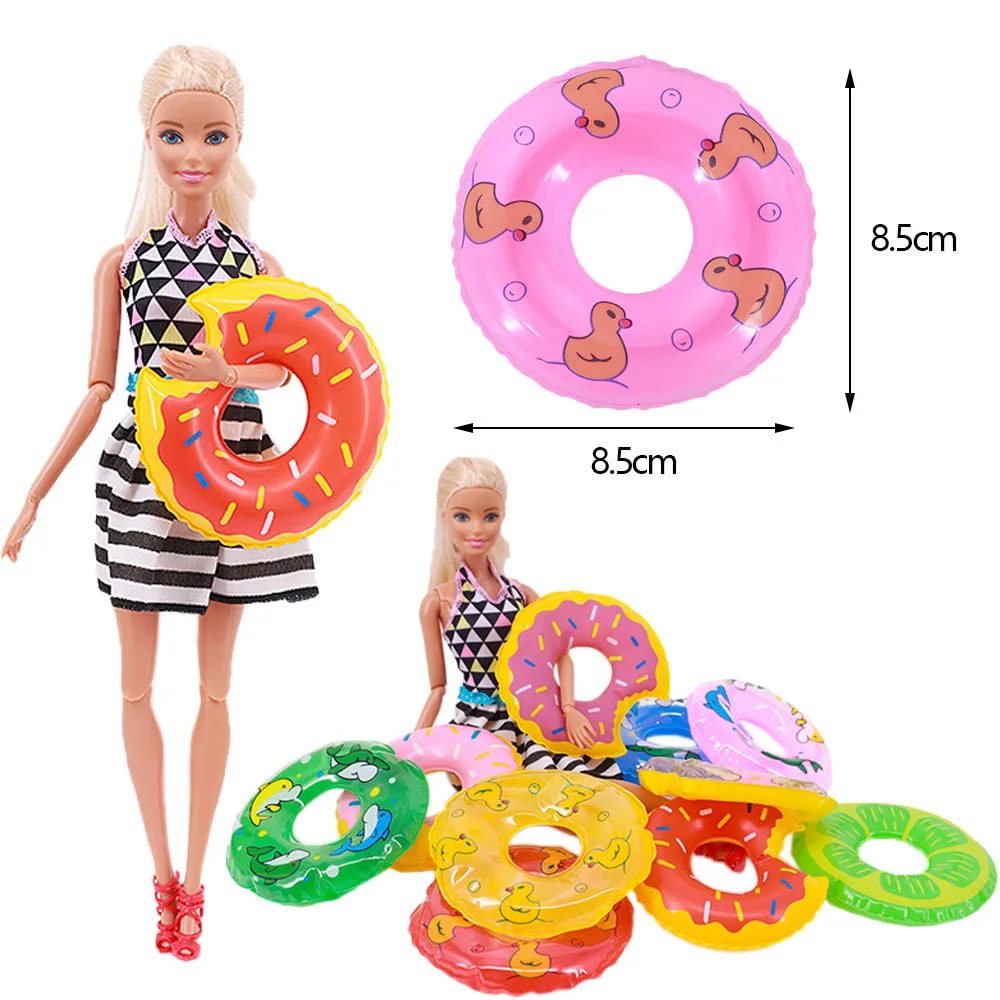 Barbies Accessories Mini Swimming Ring Lifebuoy Whale Duck Print Dollhouse Accessories For 30 Cm Barbies Doll Girl's Toy Gifts