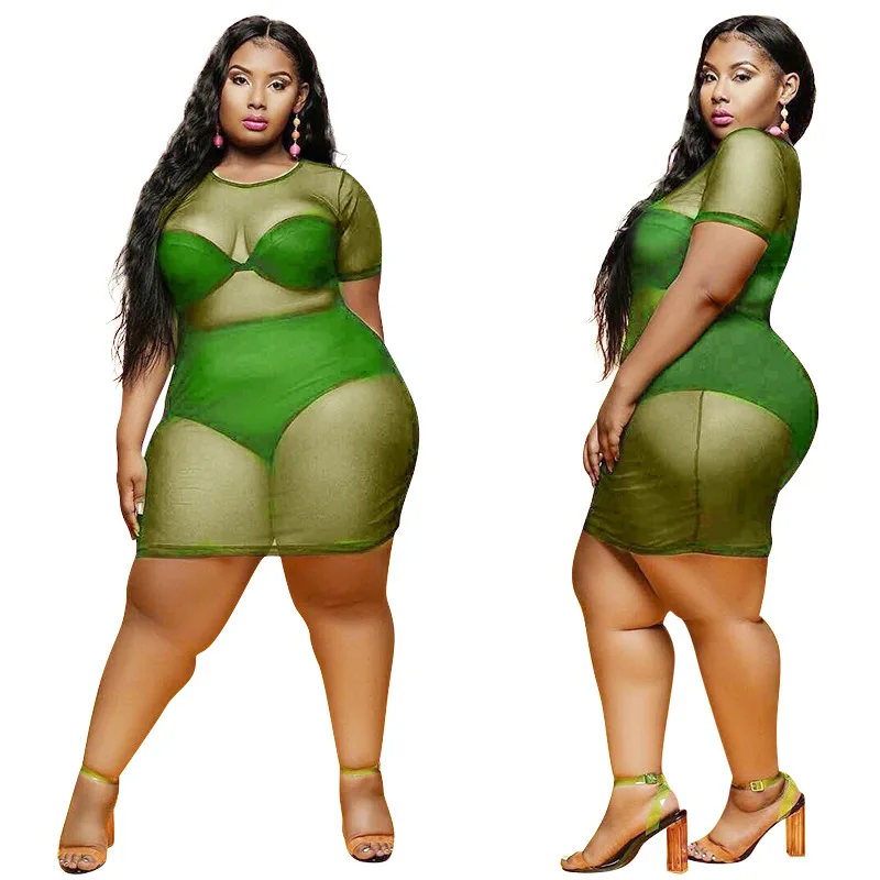 New Plus Size Clothing L-5XL Sexy Dresses for Women 2021 Wholesale Mesh See Through Maxi Dress Club Outfits Summer  Dropshipping