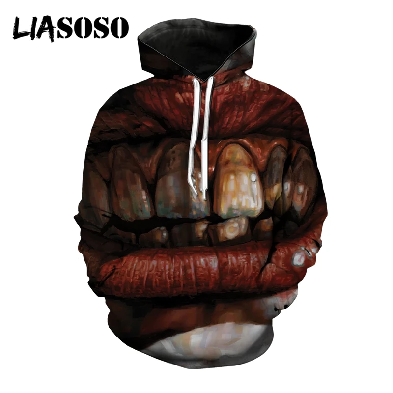 LIASOSO 3D Print Unisex Street Joker Face Horror Hooded Hoodies Sweatshirts Cool Pullover Harajuku Casual Hip Hop Funny Tops