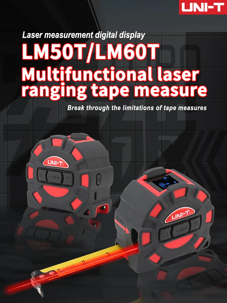 Ruban à mesurer Laser UNI-T 50M 60M LM50T LM60T, règle électronique numérique, compteur de Roulette, affichage LCD, outil de mesure rétractable