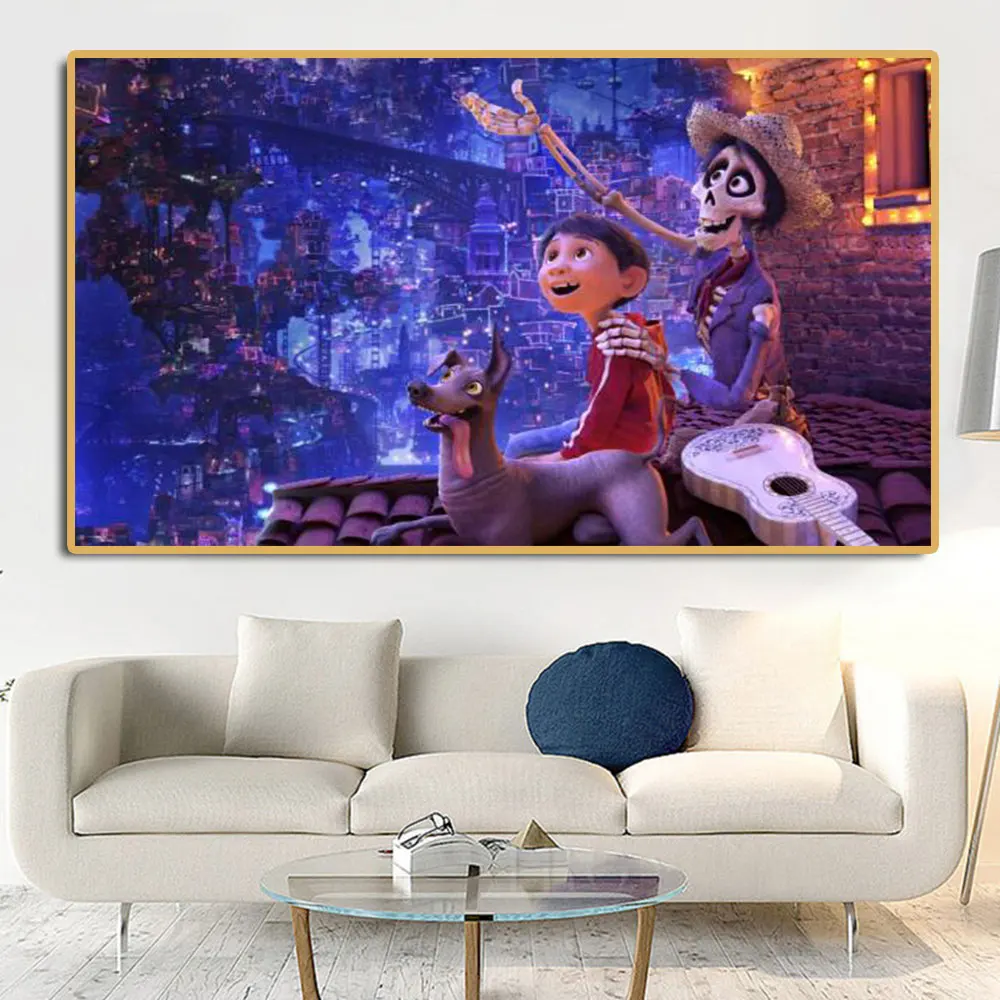 Disney Animation Moive Coco Poster Dreaming Around Travel Canvas Print Wall Art Electric Guitar Posters for Kids Room Home Decor