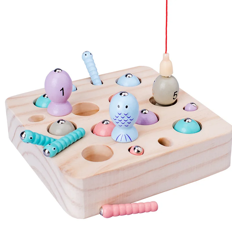 New Baby Wooden Montessori Toys Digit Magnetic Games Fishing Toys Game Catch Worm Educational Puzzle Toys For Children Gifts