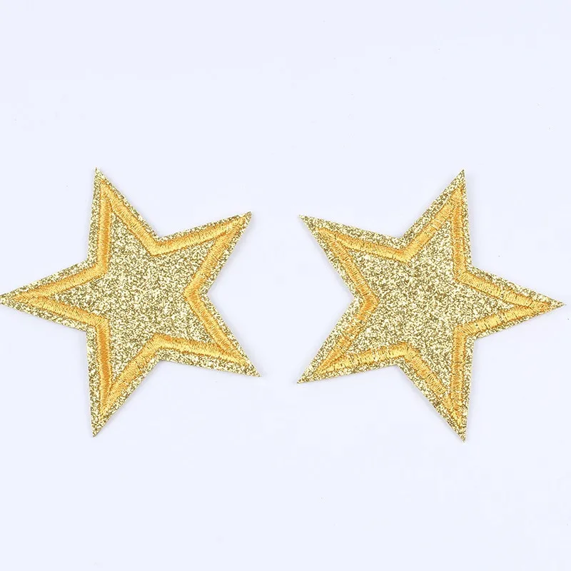 5Pc 65mm Glitter Star Embroidery Patches Iron on Clothing Gold Silver Appliques Stripe Badge Fabric Sticker Diy Phone Case Decor