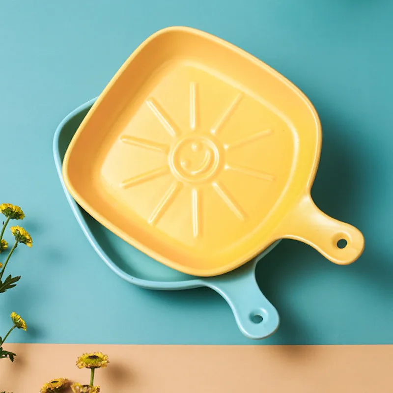 

2 Pcs Nordic breakfast plate pasta plate with handle plate creative baking plate ceramic baking swing plate dinner plates