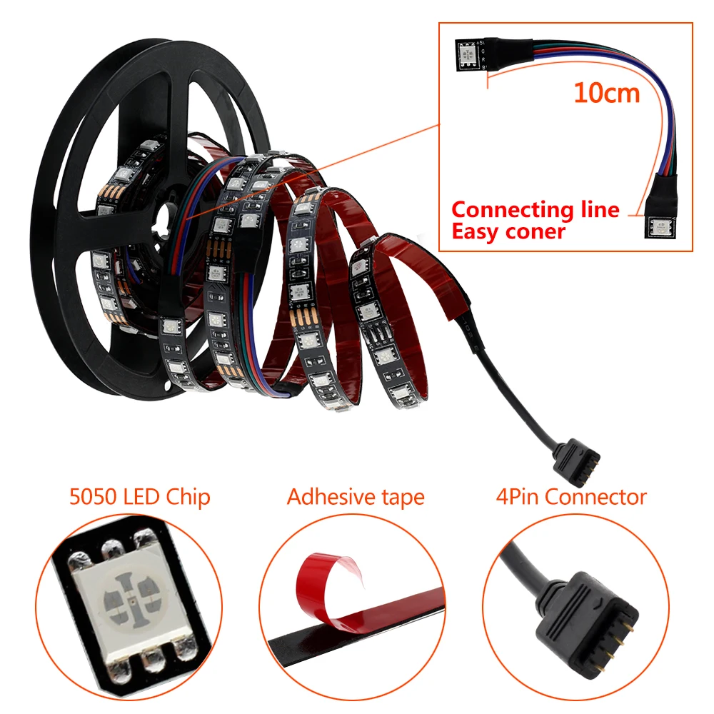 USB taśmy LED 5050 RGB elastyczne światło LED DC5V kolor RGB zmienny oświetlenie tła do TV.