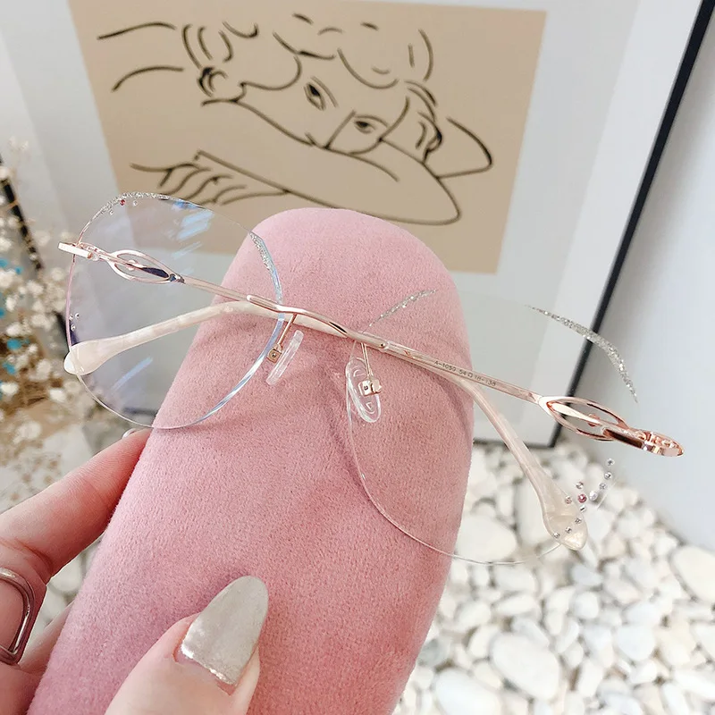 

0~1000 Big Box Round Exquisite Diamond Trim Glasses Frame for Women/Girl Optical Eyeglasses Myopia Diopters Rx Prescription