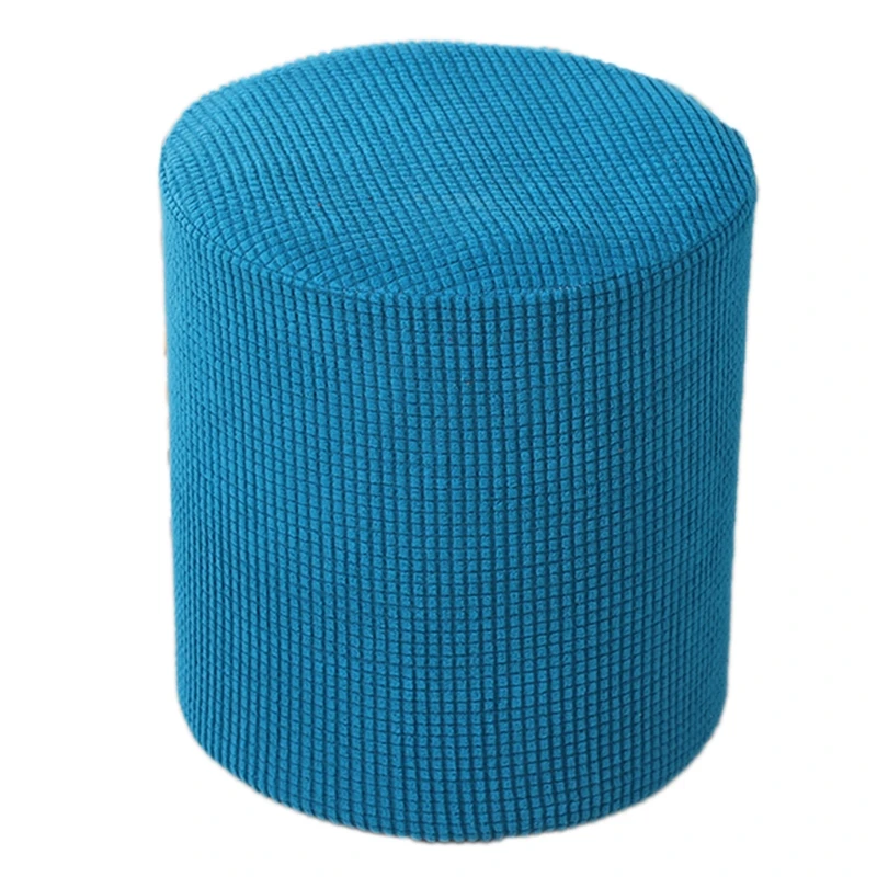 Modern Round Ottoman Slipcover Textured Jacquard Solid Footstool Footrest Protector Covers Elastic Bottom