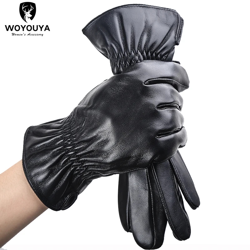 Simple Wrist tightening men\'s gloves,Keep warm men\'s winter gloves,sheepskin black men\'s leather gloves -8020Y