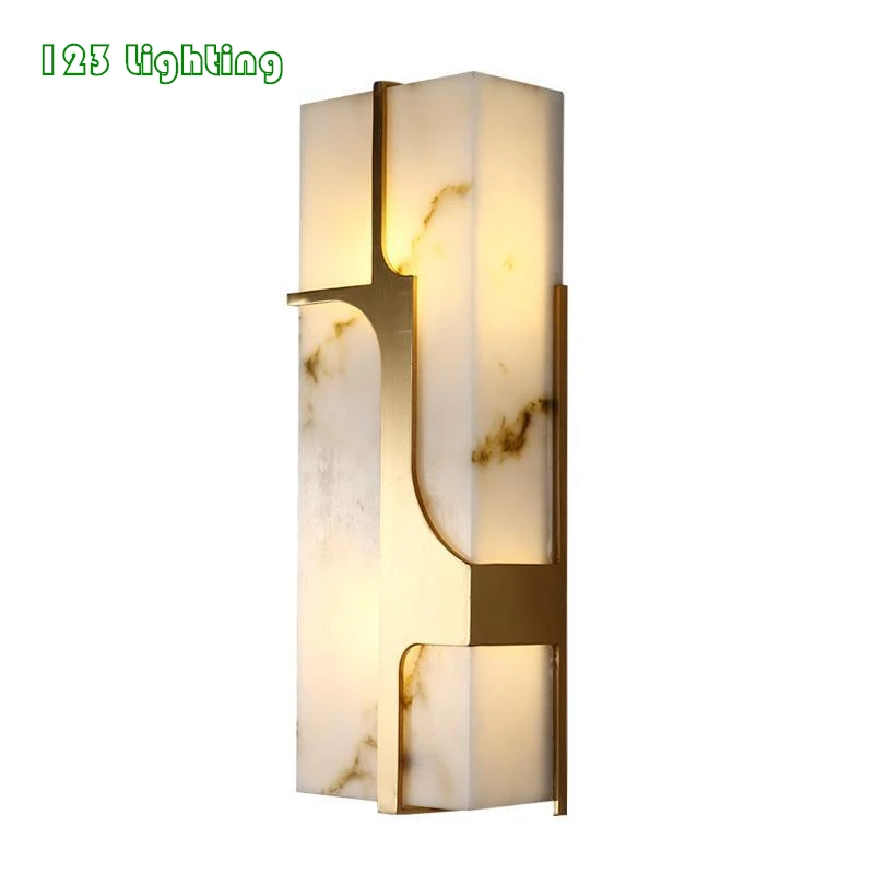 

Cuboid Marble LED Wall Sconce Art Design Living room Bedroom Wall Light Gold Metal Surface Mount Hotel Wall lamp Unique Lighting