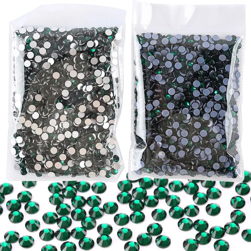 QIAO Malachite Green Hotfix Rhinestones Glitter Crystal Strass Stone Gems Rhinestones For DIY Nail Art Garment Shirt Decorations