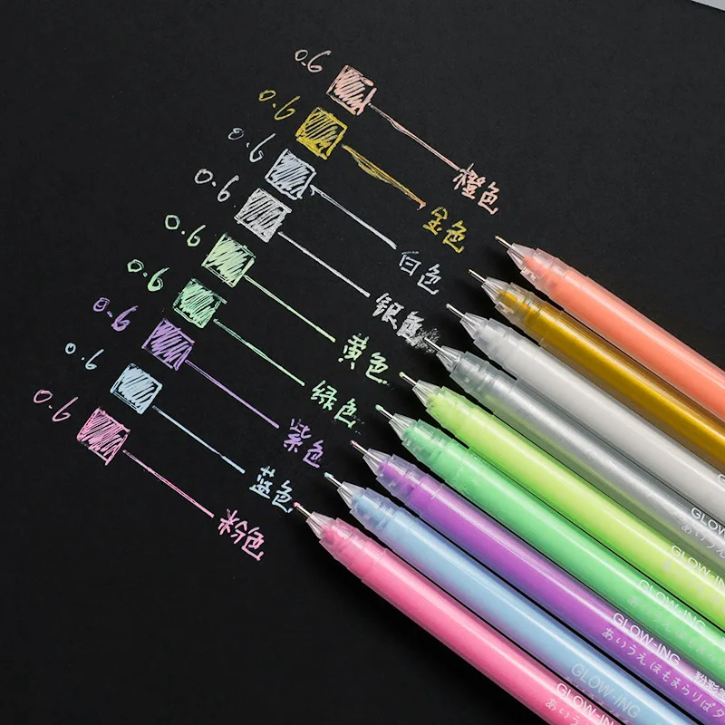 27 PCs Creative Highlight Hand Book Powder Pen Multifunctional Color Neutral Fluorescent Note Number Pen Black Cardboard