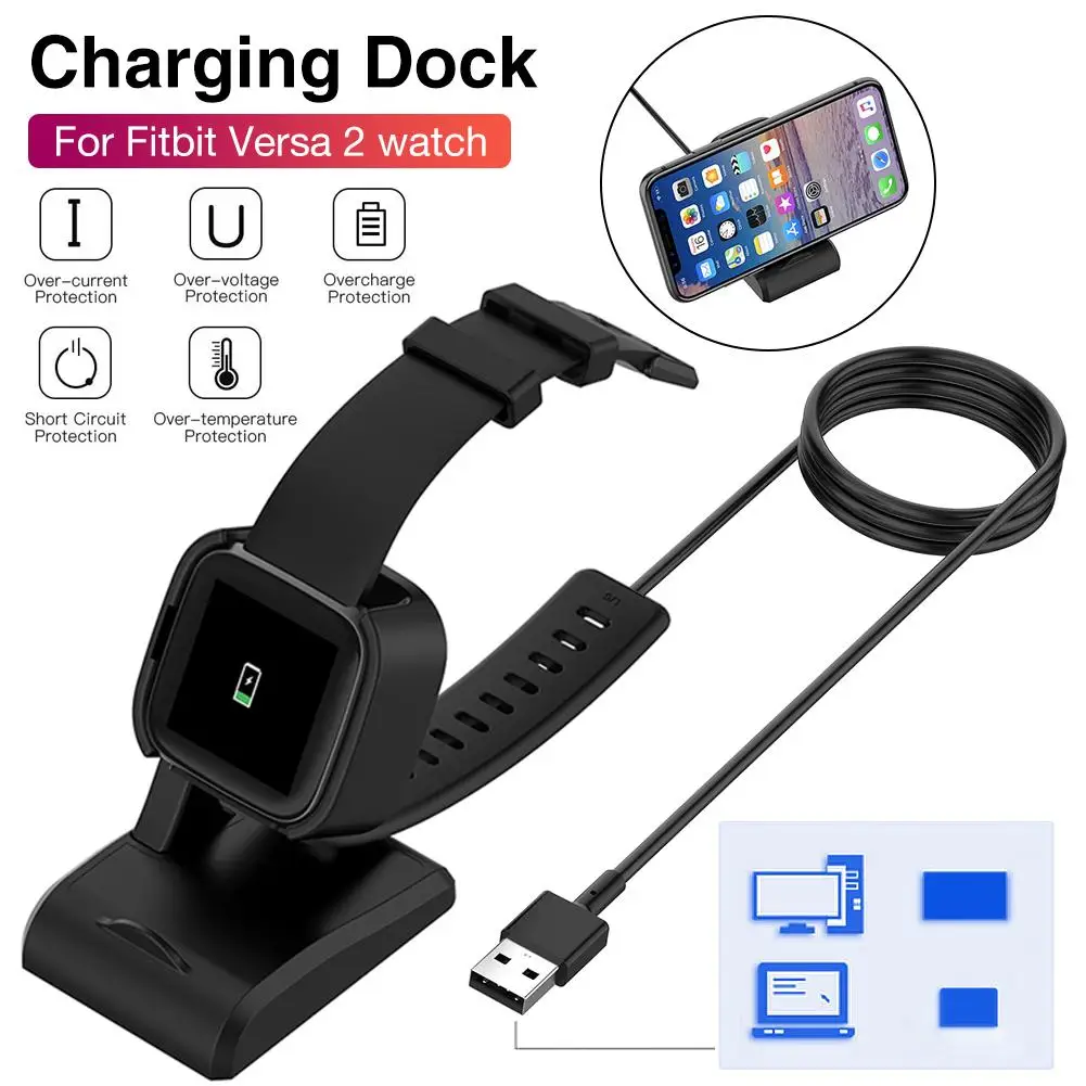 For Fitbit Versa 2 Charger Dock Nonslip Charger Stand Dock Adapter Cable Replacement Charging Cable Fit For Fitbit Versa 2