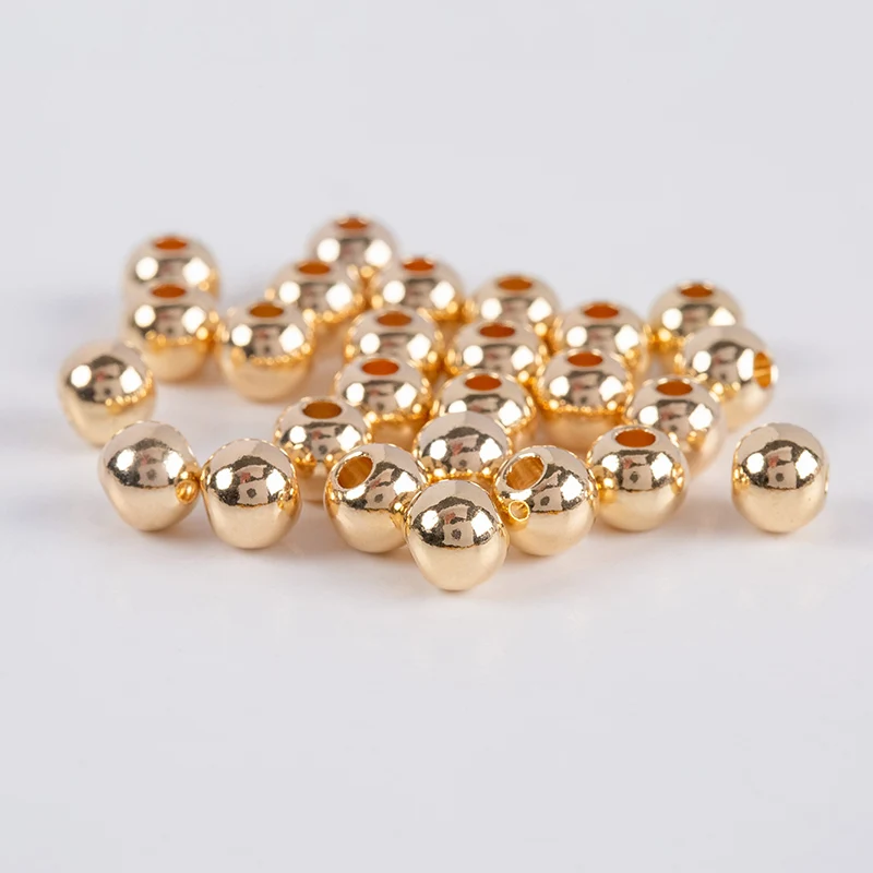 18K Real Gold Plating Round Copper Beads Metal Spacer Beads For Bracelets Necklace DIY Jewelry Components Making Accessories