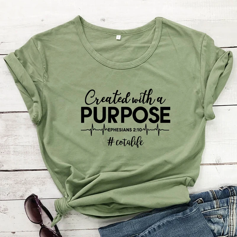 Created With A Purpose Ephesians 2:10 T-shirt Women Scripture Christian Religion Tshirt Casual Jesus Bible Verse Tees Tops