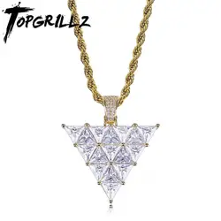 TOPGRILLZ Inverted Triangle Pendant High Quality Copper Gold Color Plated Micro Pave Cubic Zirconia Hip Hop Charm Jewelry Gift