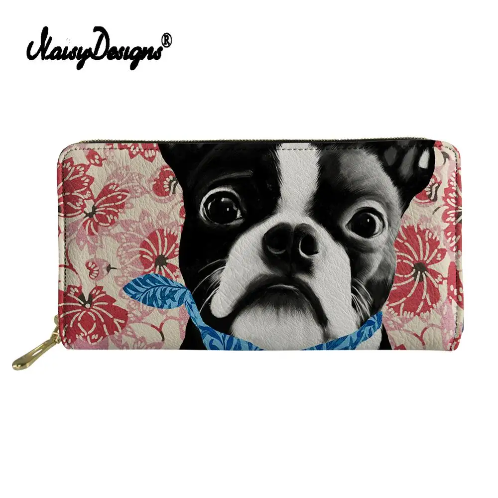 

NOISYDESIGNS New Long Wallets Women Purses Flower Pug Printed Fashion PU Coin Purse Card Holder Wallets Female Clutch Money Bags