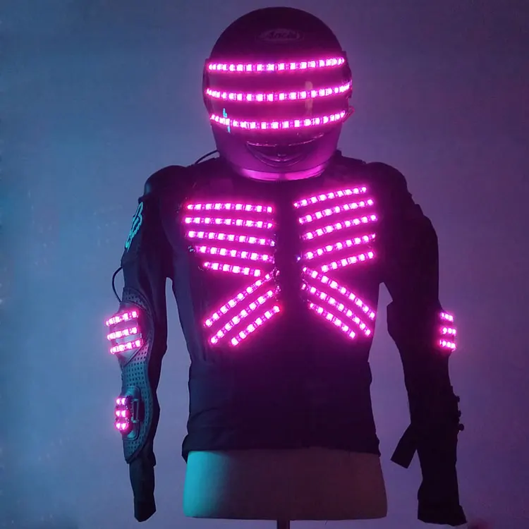 LED Jacket Colorful remote control luminous armor set men bar wine helmet LED lighting clothing stage costume