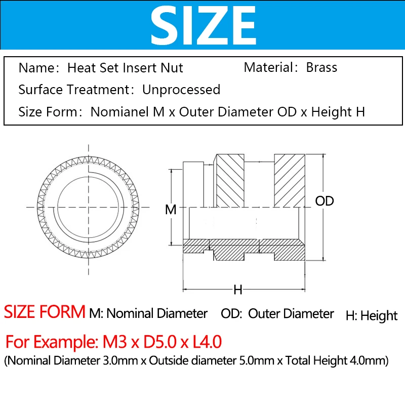 Knurled Brass Embedment Nuts M3 Thread Heat Set Insert IUB IUC for Printing 3D Printer Accessories Parts Support Custom 50PCS