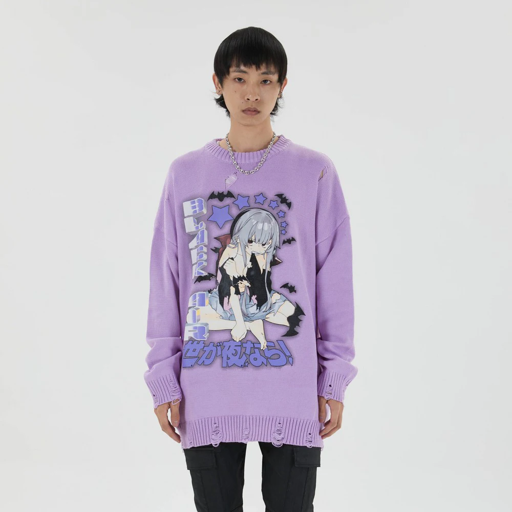 Long Sleeve Thick Winter Men Clothing Oversized Harajuku Kawaii Cartoon Japanese Streetwear Mens Clothes Sweater Fashion New