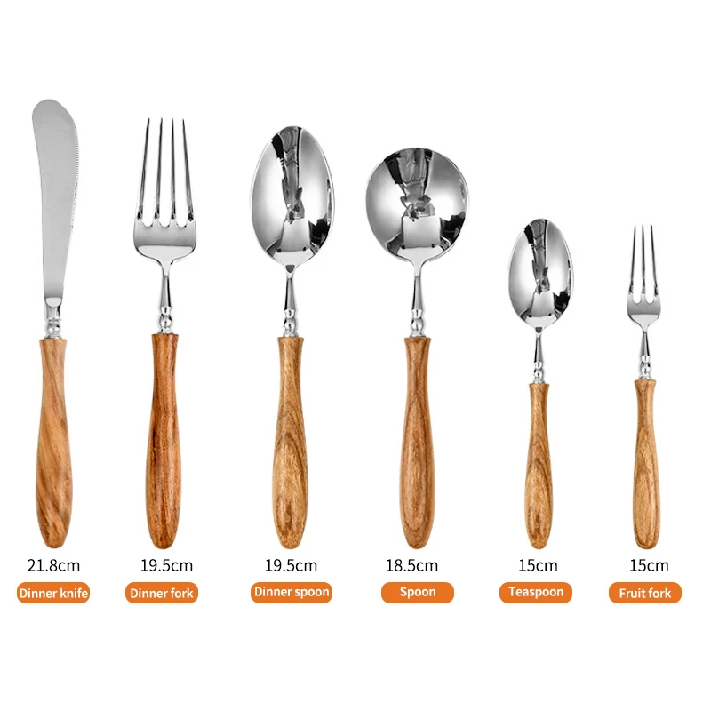 Stainless Steel Dinnerware Set with Wooden Handle Western Tableware Set Steak Table Knife Fork Spoon Dessert Fork Cutlery Sets