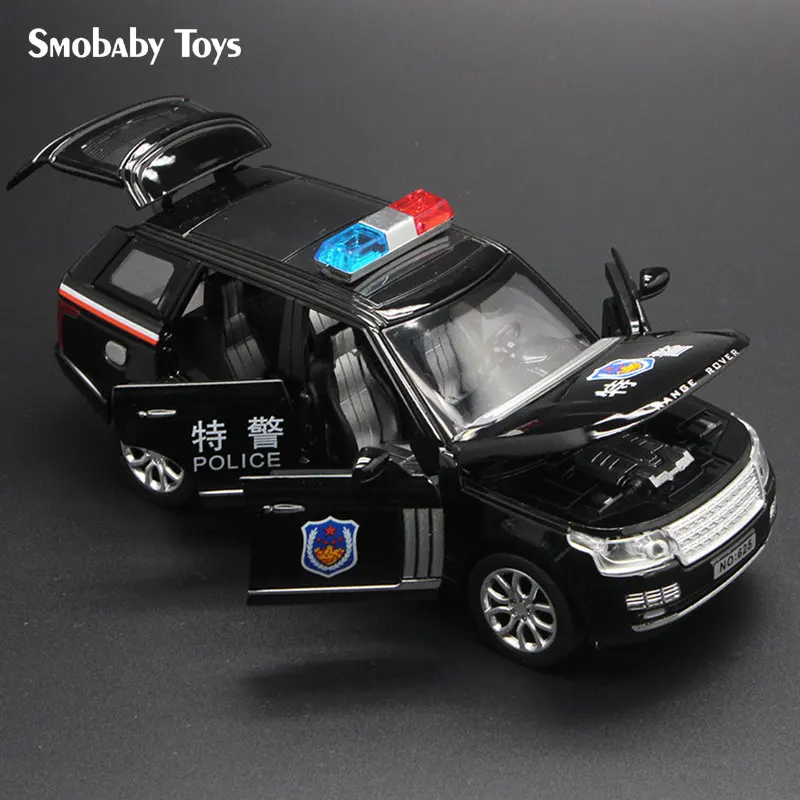 Range Rover Siren Police Model with Lights, Liga, Fundido, Metal, Pull Back, Música, Luxo, Simulação SUV, 1:32, Carros, Brinquedos